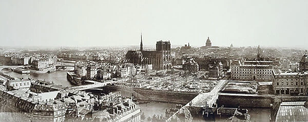 Panorama taken from Saint-Jacques tower showing Ile de la Cité under construction... c1862-1872. Creator: Unknown