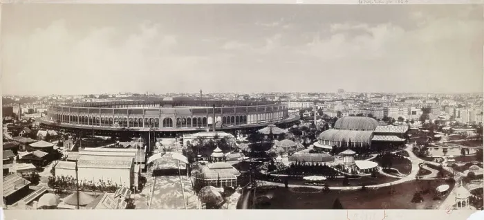 Framed Print : Panorama of the Universal Exhibition of 1867, Champ-de-Mars, 7th arrondissement, Paris, 1867. Creator: Frederic Martens Framed Print : Panorama of the Universal Exhibition of 1867, Champ-de-Mars, 7th arrondissement, Paris, 1867. Creator: Frederic Martens