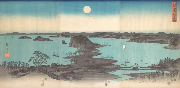 Framed Print : Panorama of the Eight Views of Kanasawa under a Full Moon, 1857. 1857. Creator: Ando Hiroshige Framed Print : Panorama of the Eight Views of Kanasawa under a Full Moon, 1857. 1857. Creator: Ando Hiroshige