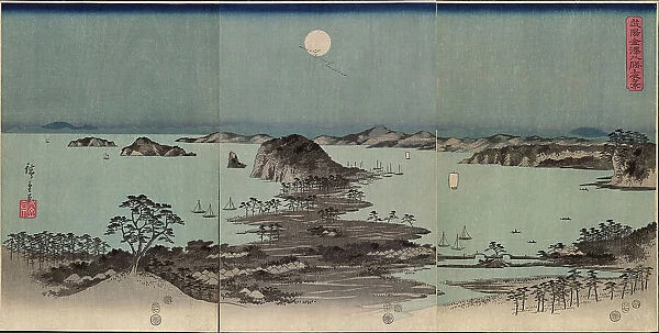 Panorama of the Eight Views of Kanazawa under a Full Moon (Buyo Kanazawa hassho yakei), 1857. Creator: Hiroshige, Utagawa (1797-1858)