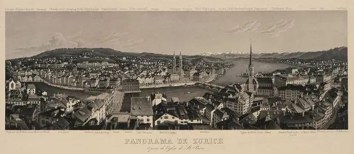 Framed Print : Panorama of Zurich seen from the St. Peter Church. Creator: Dikenmann, Rudolf (1793-1883) Framed Print : Panorama of Zurich seen from the St. Peter Church. Creator: Dikenmann, Rudolf (1793-1883)