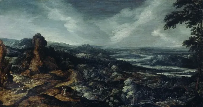 Framed Print : Panoramic Landscape with Tobias and the Angel, 1615-1625. Creator: Kerstiaen de Keuninck Framed Print : Panoramic Landscape with Tobias and the Angel, 1615-1625. Creator: Kerstiaen de Keuninck