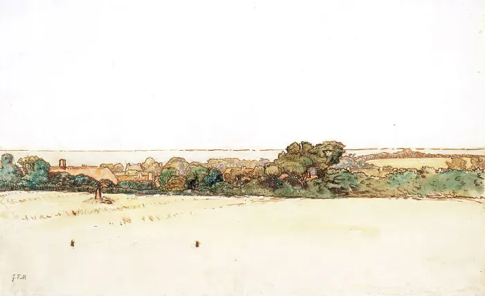 Framed Print : Panoramic Landscape: The Village of Gruchy, between c1866 and c1871. Creator: Jean Francois Millet Framed Print : Panoramic Landscape: The Village of Gruchy, between c1866 and c1871. Creator: Jean Francois Millet