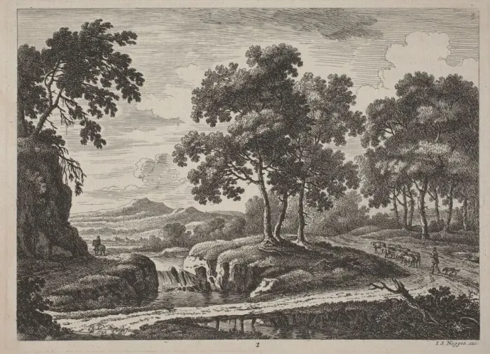 Framed Print : Panoramic River Landscapes with Travelers, 1734. Creator: Johann Christoph Dietzsch Framed Print : Panoramic River Landscapes with Travelers, 1734. Creator: Johann Christoph Dietzsch