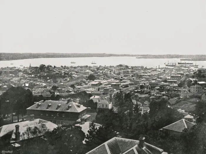 Framed Print : Panoramic view from the hills, Auckland, New Zealand, 1895. Creator: Unknown Framed Print : Panoramic view from the hills, Auckland, New Zealand, 1895. Creator: Unknown