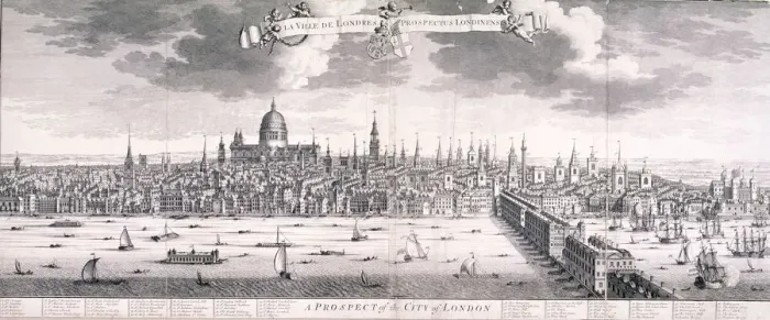 Framed Print : Panoramic view of London, 1710. Artist: Benjamin Smith