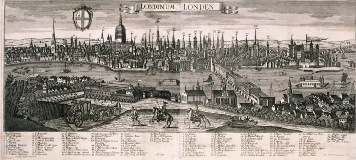 Framed Print : Panoramic view of London, c1730. Artist: Marc Abraham Ruprecht Framed Print : Panoramic view of London, c1730. Artist: Marc Abraham Ruprecht