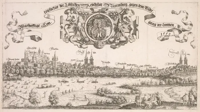 Framed Print : Panoramic View of Nuremberg: Center Portion, 1552. Creator: Hanns Lautensack (German, 1524-1566)