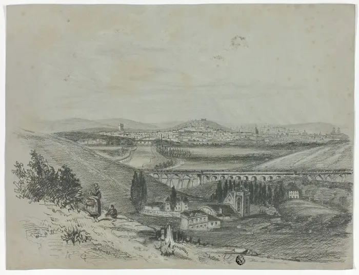 Framed Print : Panoramic View of a Railroad Bridge and City, n.d. Creator: Unknown Framed Print : Panoramic View of a Railroad Bridge and City, n.d. Creator: Unknown