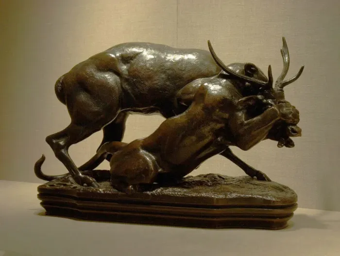 Framed Print : Panther Seizing a Stag, modeled c. 1833 (cast 1889). Creator: Antoine-Louis Barye Framed Print : Panther Seizing a Stag, modeled c. 1833 (cast 1889). Creator: Antoine-Louis Barye