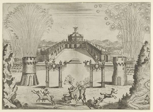 Pantomime with fireworks performed for the marriage of Emperor Leopold I to the Infanta Ma... 1666. Creator: Melchior Küsel