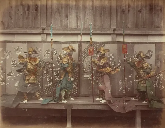 Framed Print : Pantomime Uniform of Temple, Nikko, 1870s-1890s. Creator: Kusakabe Kimbei Framed Print : Pantomime Uniform of Temple, Nikko, 1870s-1890s. Creator: Kusakabe Kimbei