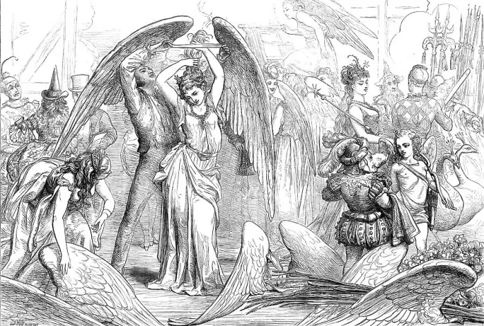 Framed Print : The Pantomimes: preparing for the transformation scene, 1871. Creator: Unknown Framed Print : The Pantomimes: preparing for the transformation scene, 1871. Creator: Unknown