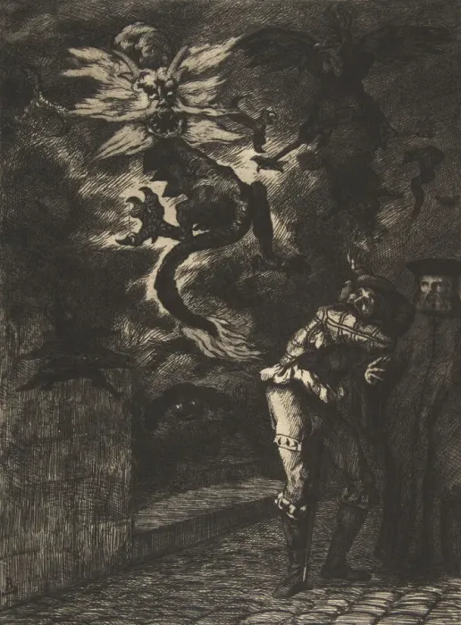 Framed Print : Panurge sortant de chez Raminagrobis, 1854-55. Creator: Felix Bracquemond