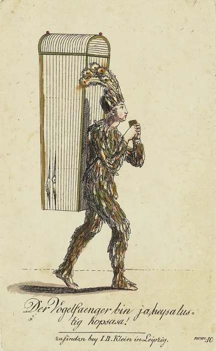 Framed Print : Papageno. Costume design for the Opera The Magic Flute by W. A. Mozart, 1793. Creator: Richter, Johann Salomo (1761-1798)