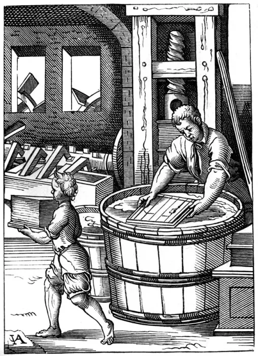Framed Print : Paper maker, 16th century, (1849). Artist: Jost Amman Framed Print : Paper maker, 16th century, (1849). Artist: Jost Amman