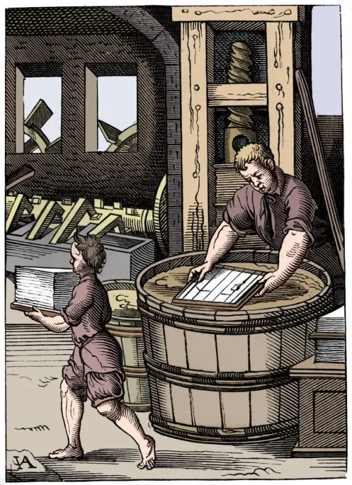 Framed Print : Paper maker, 16th century, (1849). Artist: Jost Amman Framed Print : Paper maker, 16th century, (1849). Artist: Jost Amman
