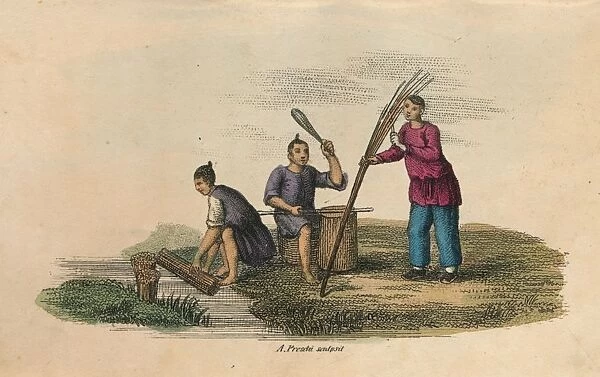 Papermaking in China, AD 105, (c1850)