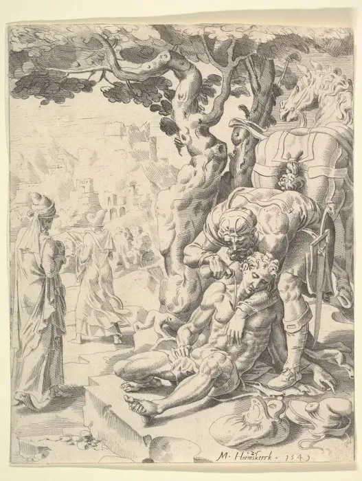 Framed Print : The Parable of the Good Samaritan, 1549. Creator: Dirck Volkertsen Coornhert Framed Print : The Parable of the Good Samaritan, 1549. Creator: Dirck Volkertsen Coornhert