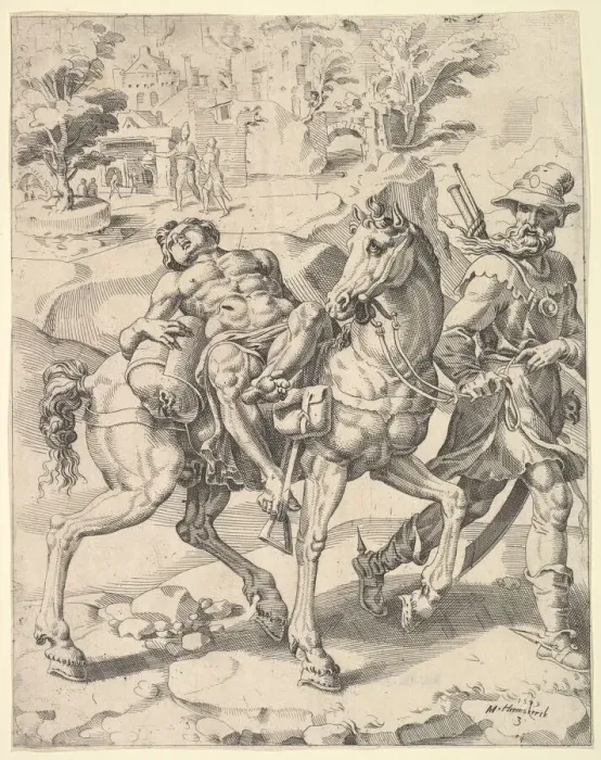 Framed Print : The Parable of the Good Samaritan, 1549. Creator: Dirck Volkertsen Coornhert Framed Print : The Parable of the Good Samaritan, 1549. Creator: Dirck Volkertsen Coornhert