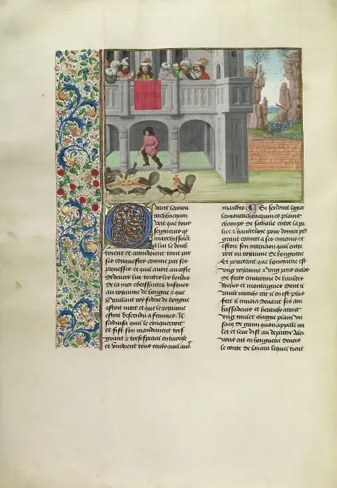 Framed Print : The Parable of Hens and Corn, c1380s; Chroniques (Book Three), about 1480-1483. Creator: Master of the Getty Froissart Framed Print : The Parable of Hens and Corn, c1380s; Chroniques (Book Three), about 1480-1483. Creator: Master of the Getty Froissart