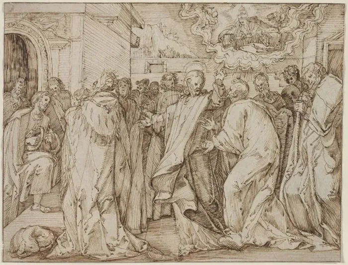 Framed Print : The Parable of the Tribute Money, c. 1580 / 1600. Creator: Master of the Egmont Albums (Dutch) Framed Print : The Parable of the Tribute Money, c. 1580 / 1600. Creator: Master of the Egmont Albums (Dutch)