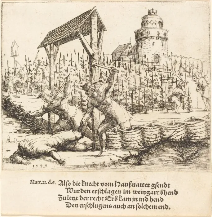 Framed Print : The Parable of the Wicked Husbandmen, 1549. Creator: Augustin Hirschvogel Framed Print : The Parable of the Wicked Husbandmen, 1549. Creator: Augustin Hirschvogel