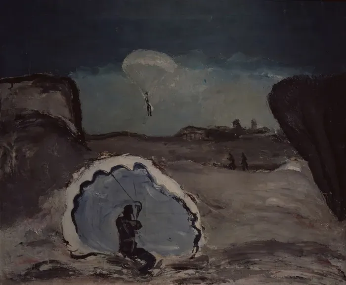 Framed Print : A parachutist, 1932. Artist: Drevin, Alexander Davidovich (1889-1938) Framed Print : A parachutist, 1932. Artist: Drevin, Alexander Davidovich (1889-1938)