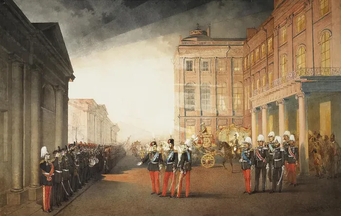 Framed Print : Parade in front of the Anichkov Palace in Petersburg, 1870. Artist: Zichy, Mihaly (1827-1906) Framed Print : Parade in front of the Anichkov Palace in Petersburg, 1870. Artist: Zichy, Mihaly (1827-1906)