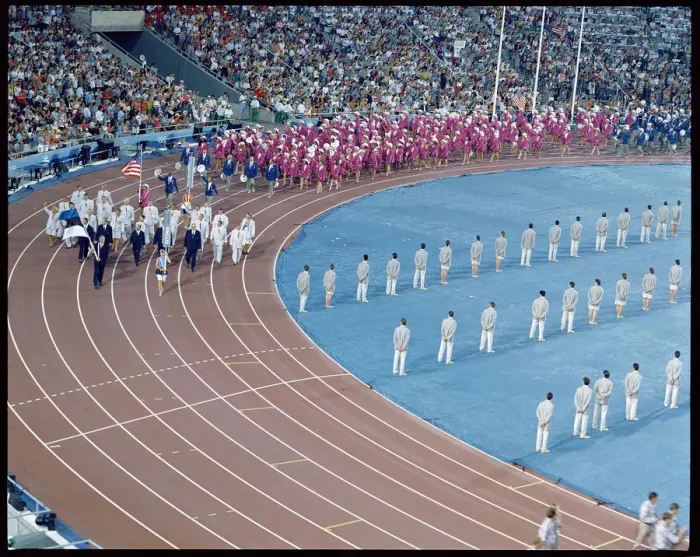 Framed Print : Parade of athletes at the opening ceremony of the 1992 Barcelona Olympic Games Framed Print : Parade of athletes at the opening ceremony of the 1992 Barcelona Olympic Games