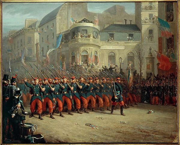 Parade on Boulevard des Italiens, Crimean Army troops, December 29, 1855. Creator: Unknown