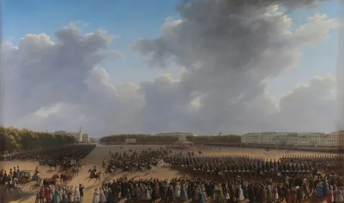 Framed Print : Parade Celebrating the End of Military Action in the Kingdom of Poland on Tsaritsa Meadow in St Pete Artist: Chernetsov, Grigori Grigorievich (1802-1865) Framed Print : Parade Celebrating the End of Military Action in the Kingdom of Poland on Tsaritsa Meadow in St Pete Artist: Chernetsov, Grigori Grigorievich (1802-1865)