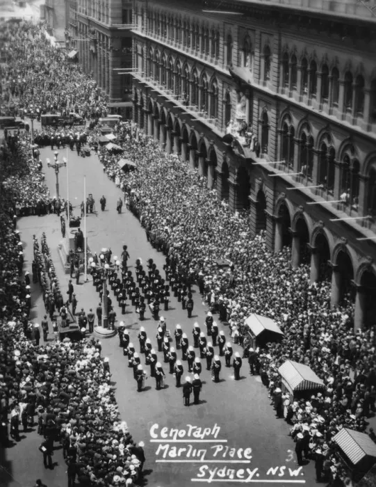 Framed Print : Parade at the Cenotaph, Martin Place, Sydney, New South Wales, 1945 or 1946 Framed Print : Parade at the Cenotaph, Martin Place, Sydney, New South Wales, 1945 or 1946