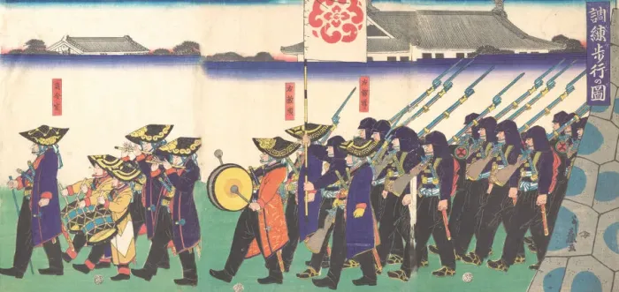 Framed Print : Parade of the Emperors Troops, 1867. Creator: Yoshifuji Framed Print : Parade of the Emperors Troops, 1867. Creator: Yoshifuji