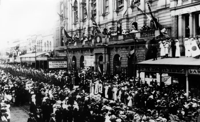 Framed Print : Parade in Queen Street, Brisbane, Queensland, 1914. Creator: Unknown Framed Print : Parade in Queen Street, Brisbane, Queensland, 1914. Creator: Unknown