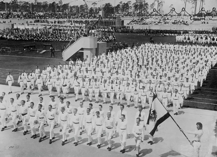 Framed Print : Parade of Turners at opening Berlin stadium, 1913. Creator: Bain News Service Framed Print : Parade of Turners at opening Berlin stadium, 1913. Creator: Bain News Service