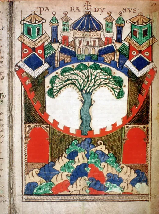 Framed Print : Paradise, a page from Liber Floridus, 12th century Framed Print : Paradise, a page from Liber Floridus, 12th century