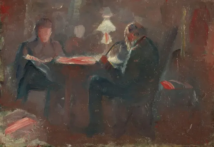 Framed Print : Around the Paraffin Lamp, 1883. Creator: Edvard Munch Framed Print : Around the Paraffin Lamp, 1883. Creator: Edvard Munch