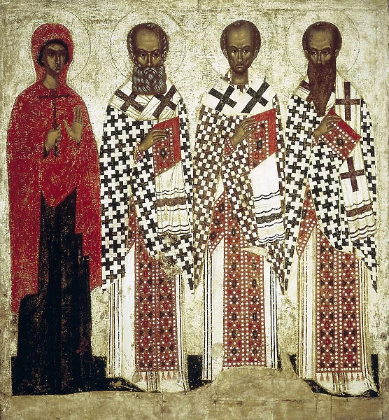 Paraskeva Pyatnitsa, Gregory the Theologian, John Chrysostom and Basil the Great, early 15th century