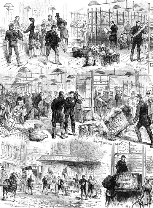 Framed Print : The Parcels Post - First Day: Sketches at the General Post Office, 1883. Creator: Unknown Framed Print : The Parcels Post - First Day: Sketches at the General Post Office, 1883. Creator: Unknown