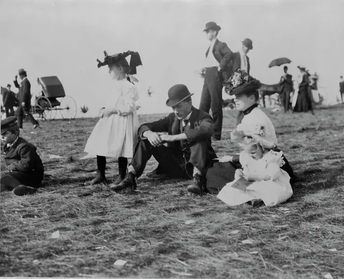 Framed Print : Parents and children seated on grass at state fair, St. Paul, Minnesota, 1900?. Creator: Unknown Framed Print : Parents and children seated on grass at state fair, St. Paul, Minnesota, 1900?. Creator: Unknown
