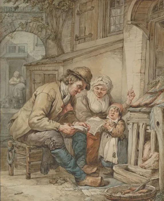 Framed Print : Parents Teaching Their Daughter a Song, early 19th century. Creator: Abraham van Strij Framed Print : Parents Teaching Their Daughter a Song, early 19th century. Creator: Abraham van Strij