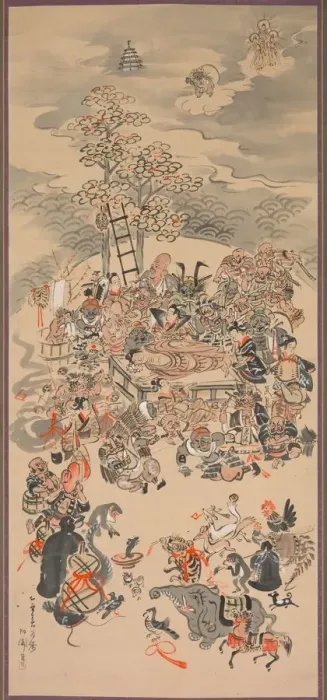 Framed Print : Parinirvana with Otsu-e Subjects, 1800s. Creator: Hakuen (Japanese, active 1850-1870) Framed Print : Parinirvana with Otsu-e Subjects, 1800s. Creator: Hakuen (Japanese, active 1850-1870)
