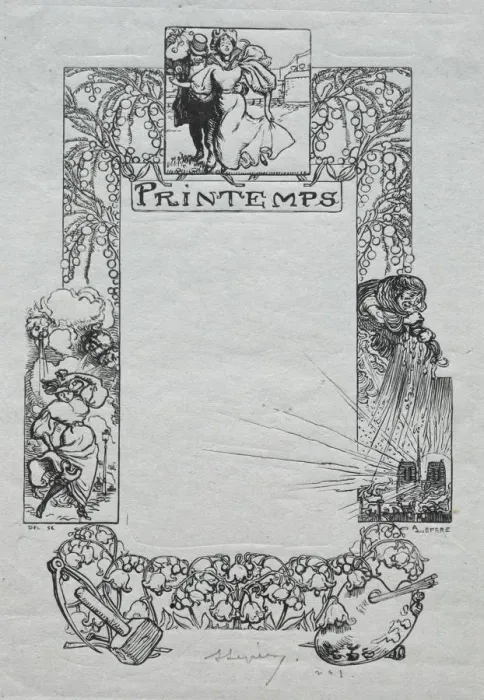 Framed Print : Paris Almanac, 1897: Decorative Border, Spring, 1897. Creator: Auguste Louis Lepere (French Framed Print : Paris Almanac, 1897: Decorative Border, Spring, 1897. Creator: Auguste Louis Lepere (French