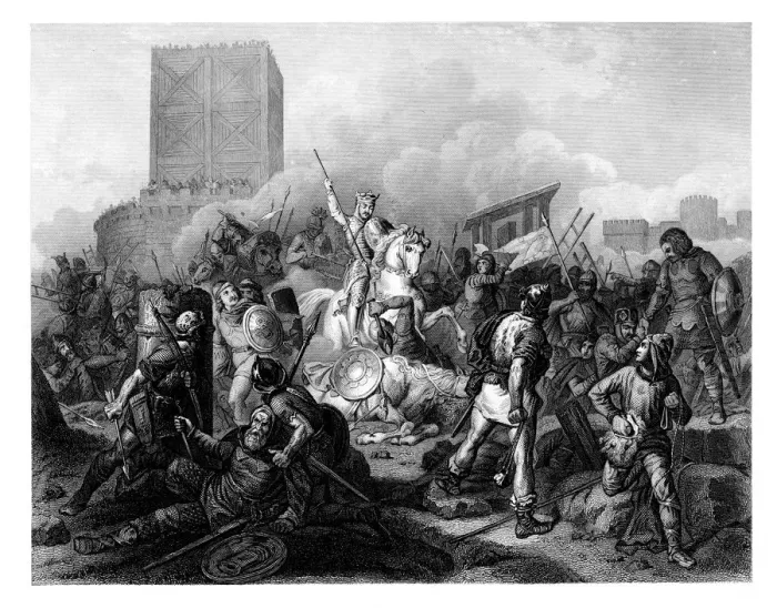 Framed Print : Paris besieged by the Normans, 885 AD, (1875). Artist: T Sherratt Framed Print : Paris besieged by the Normans, 885 AD, (1875). Artist: T Sherratt