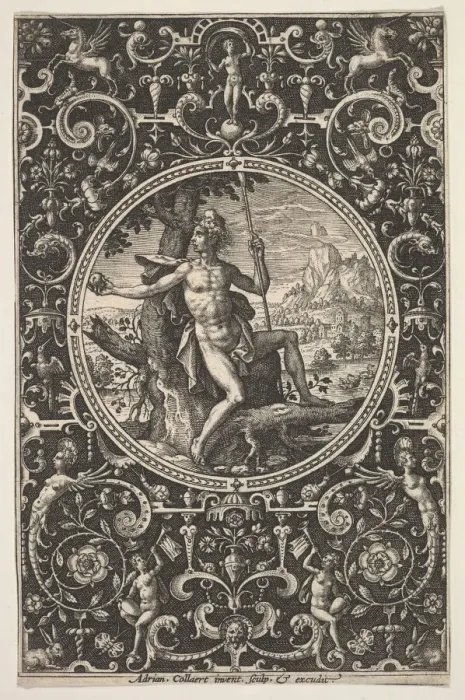 Framed Print : Paris in a Decorative Frame with Grotesques, ca. 1580-1600. Creator: Adriaen Collaert Framed Print : Paris in a Decorative Frame with Grotesques, ca. 1580-1600. Creator: Adriaen Collaert