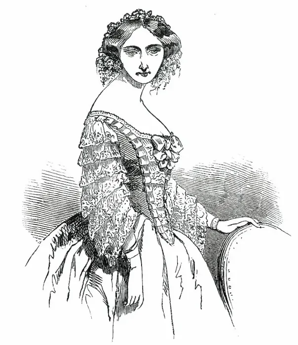 Framed Print : Paris Fashions for August - Opera Dress, 1850. Creator: Unknown Framed Print : Paris Fashions for August - Opera Dress, 1850. Creator: Unknown