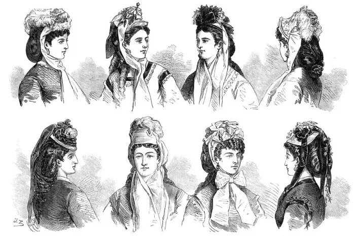 Framed Print : Paris fashions: head-dresses, 1870. Creator: Unknown Framed Print : Paris fashions: head-dresses, 1870. Creator: Unknown