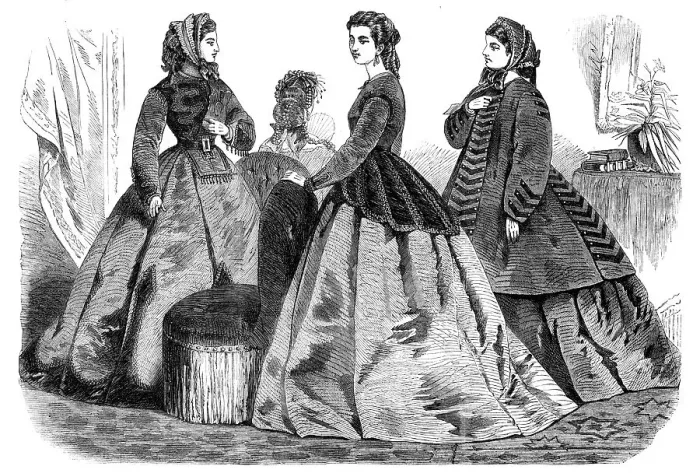 Framed Print : Paris fashions for January 1865, (1864). Creator: Unknown Framed Print : Paris fashions for January 1865, (1864). Creator: Unknown