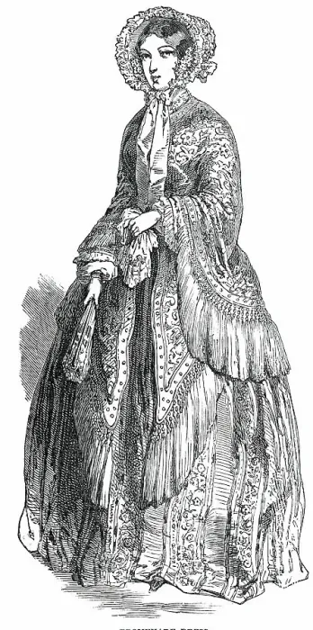 Framed Print : Paris Fashions for June - Promenade Dress, 1850. Creator: Unknown Framed Print : Paris Fashions for June - Promenade Dress, 1850. Creator: Unknown